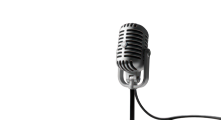 Vintage microphone, shining chrome, dark background