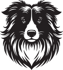 Border Collie Dog Vector Illustration, Black and White Silhouette, Pet Animal Design