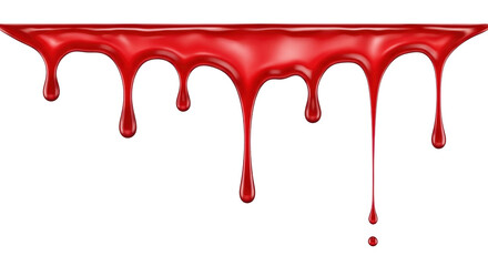 Isolated dripping glossy red paint, realistic blood illustration, halloween graphic element