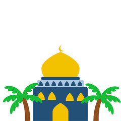 Flat Design of Mosque and Coconut Tree