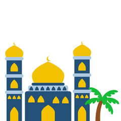 Flat Design of Mosque and Coconut Tree