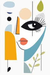 Geometric abstract portrait with bold colors and modern cubism elements