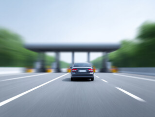 Fototapeta premium Car driver advice for safe highway travel with clear road and blurred background showing speed and focus