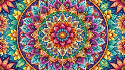 Intricate floral mandala artwork with vibrant colors and detailed patterns