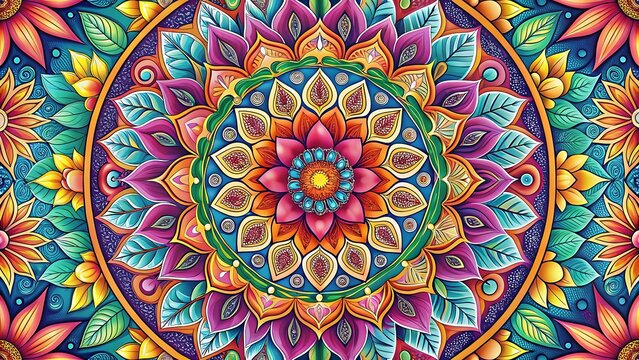 Intricate floral mandala artwork with vibrant colors and detailed patterns