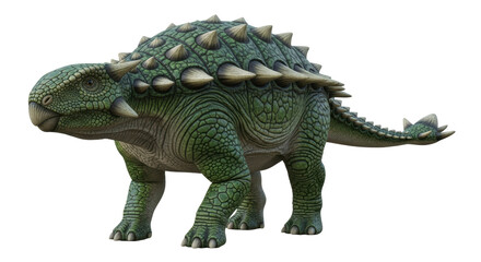 Isolated Armored Dinosaur Walking Steadily Depicted in Vivid Green Texture without Background © Isolde