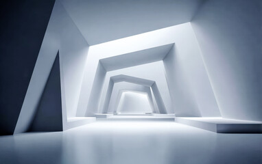 Modern and minimalist geometric architectural space with bright lighting