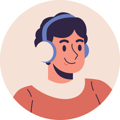 Cheerful Person Wearing Blue Headphones Listening to Music.