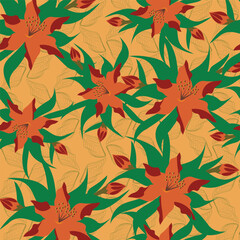 Print Autumn floral pattern stylized leaves fall foliage with vibrant leaves seasonal themed background illustration  wrapping paper, textiles, fabric, card, backgrounds, seasonal products, stroy,