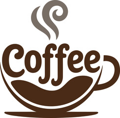 Stylish coffee cup logo design for branding. A simple, stylized logo featuring a coffee cup with the word 