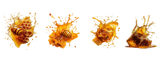 Golden honey and honeycomb explode in sweet symphony a taste of nature s on transparent background