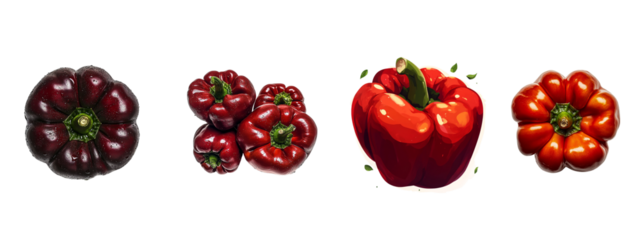 Fresh ripe bell peppers of vibrant red tones in a produce showcase against on transparent background