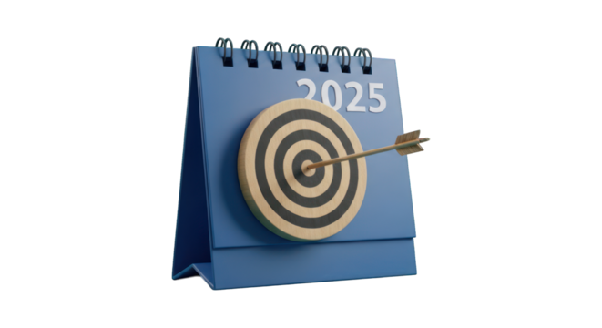 2025 calendar with target bullseye hit by arrow