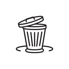  A black-and-white illustration of a simple trash can with a lid. 