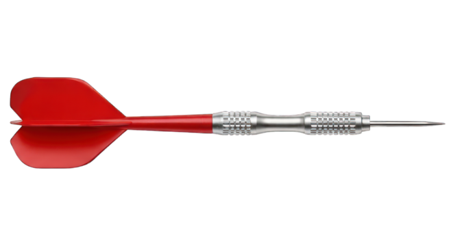 Red-flight dart with silver grip isolated on black