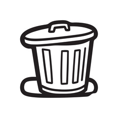  A black-and-white illustration of a simple trash can with a lid. 