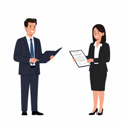 Flat Style Male and Female Business People Discussing Agreement Illustration
