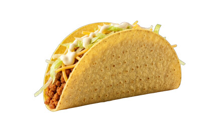 Taco with meat, cheese, lettuce, sauce in a hard shell