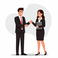 Flat Style Full Body Business People Handshake Agreement Illustration