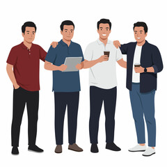 Obraz premium Flat Style Group of Young Adult Men Friends Standing Together Illustration