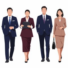 Flat Style Professional Business People Group Walking Illustration Set
