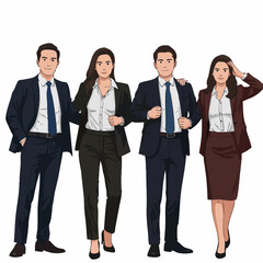 Clean Flat Style Full Body Business People Group Illustration