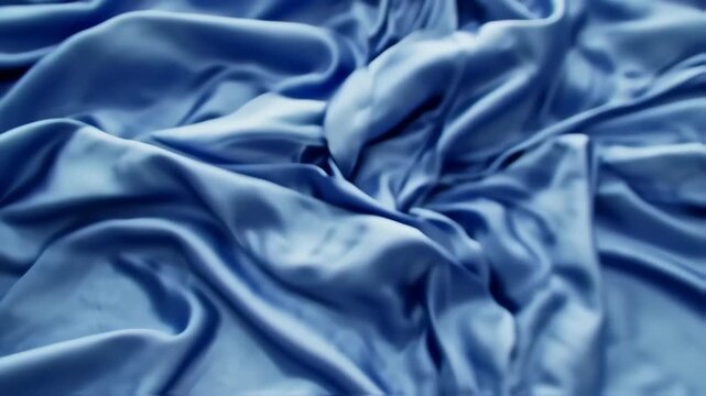 Close-up view of a flowing, light-blue fabric with soft folds and drapes
