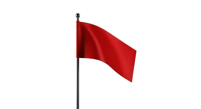 Waving red flag atop a metal pole, black background