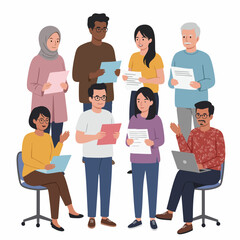 Modern Flat Style Diversity Group of People Holding Documents