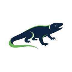 Lizard illustration in dark blue and green.
