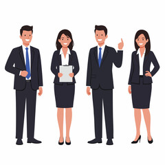 Flat Illustration Group of Smiling Business People Cartoon Characters Set