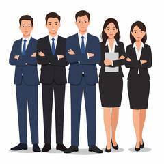 Flat Style Standing Business Team Group with Arms Crossed Illustration