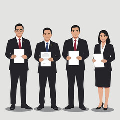 Flat Style Professional Business Team Holding Documents Diverse Occupation Illustration