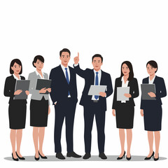 Flat Style Diverse Businesspeople Team Full Body Group Illustration