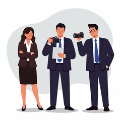 Modern Flat Style Professional Journalist Crew Illustration Graphic Asset