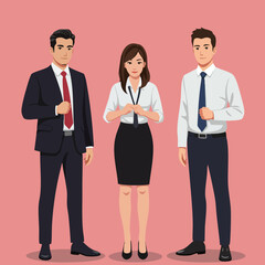 Flat Style Full Body Business People Standing Character Illustration
