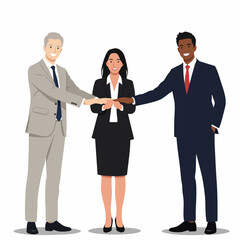 Flat Illustration Diverse Business Team with Hands Stacked Together Graphic