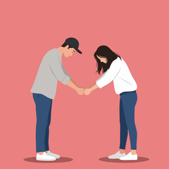 Flat Style Man and Woman Holding Hands Illustration Romantic Moment
