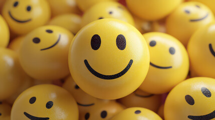 Smiley Balls: A close-up shot reveals a vibrant array of smiley face balls, evoking feelings of joy and happiness. These cheerful spheres represent positivity and symbolize good vibes.