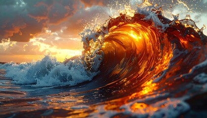 Dramatic sunset wave