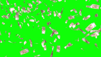 3d euro banknotes falling green screen