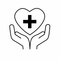 Vector art of hand icon symbol holding heart icon with health symbol 