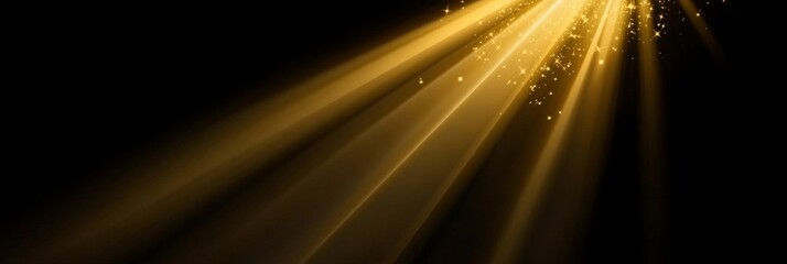 Radiant Golden Light Rays Illuminating the Darkness, Abstract Glowing Sun Beam Effects in Black