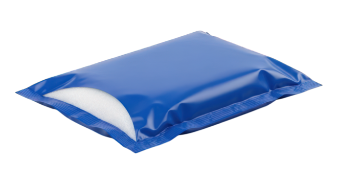 Blue plastic bag with white item inside