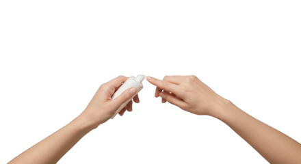 Hands applying lotion from a bottle