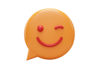 Isolated orange speech bubble wink expression emoji for message or social media chat