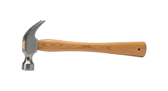 Metal claw hammer with wooden handle