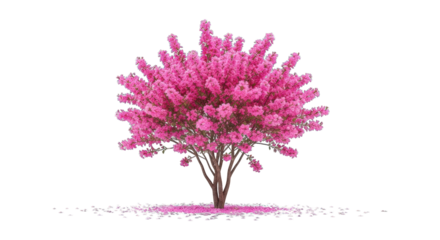 Pink flowering tree, isolated on black