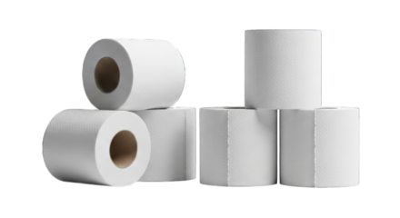 Stacked rolls of white toilet paper