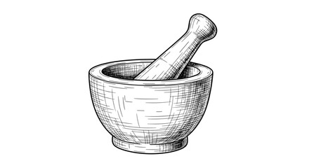 Mortar and Pestle Sketch Drawing.